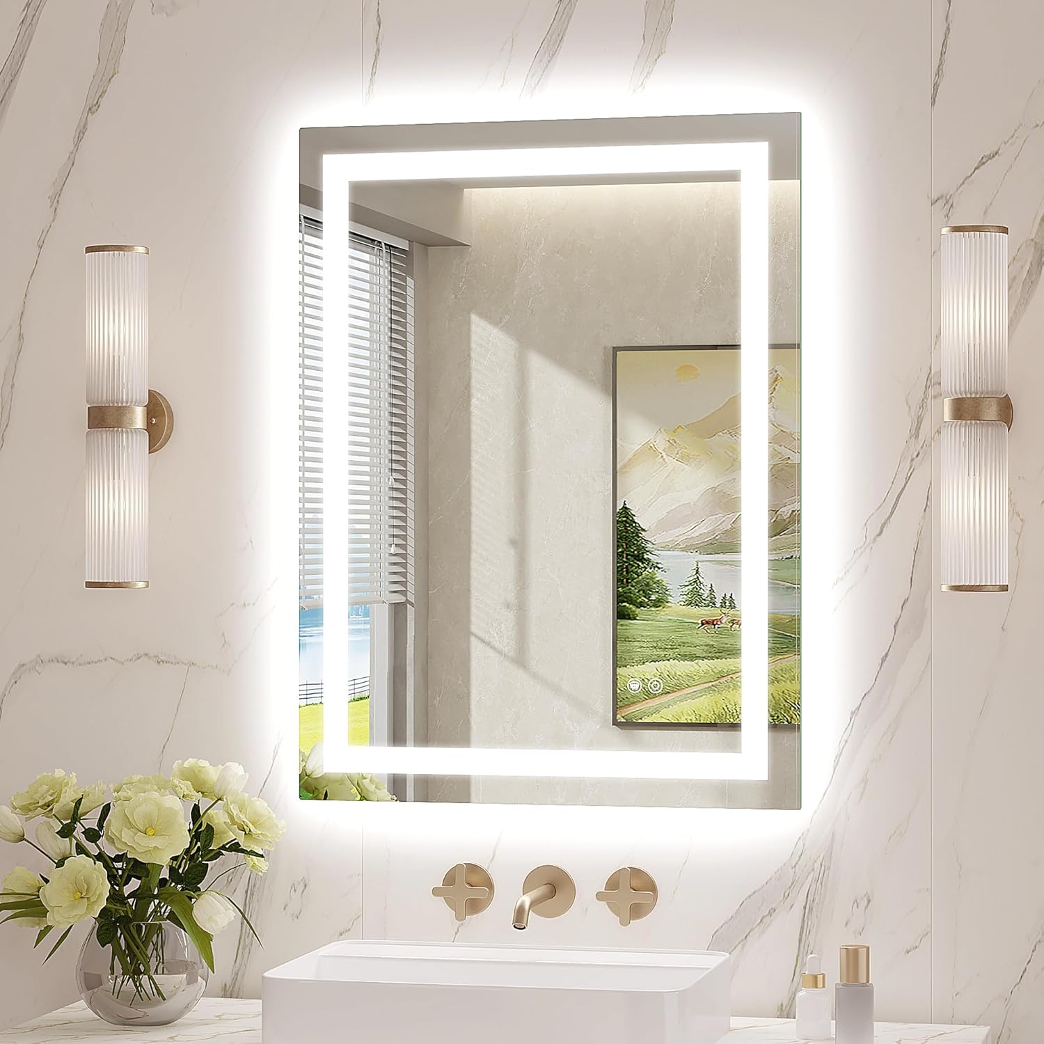 Twalsu LED Mirror for Bathroom 24x32 Lighted Bathroom Vanity Mirrors with Lights, Brighter Frontlit and Backlit Anti-Fog Mirror, Tempered Glass, Dimmable 3 Colors Light Modes, Memory Function