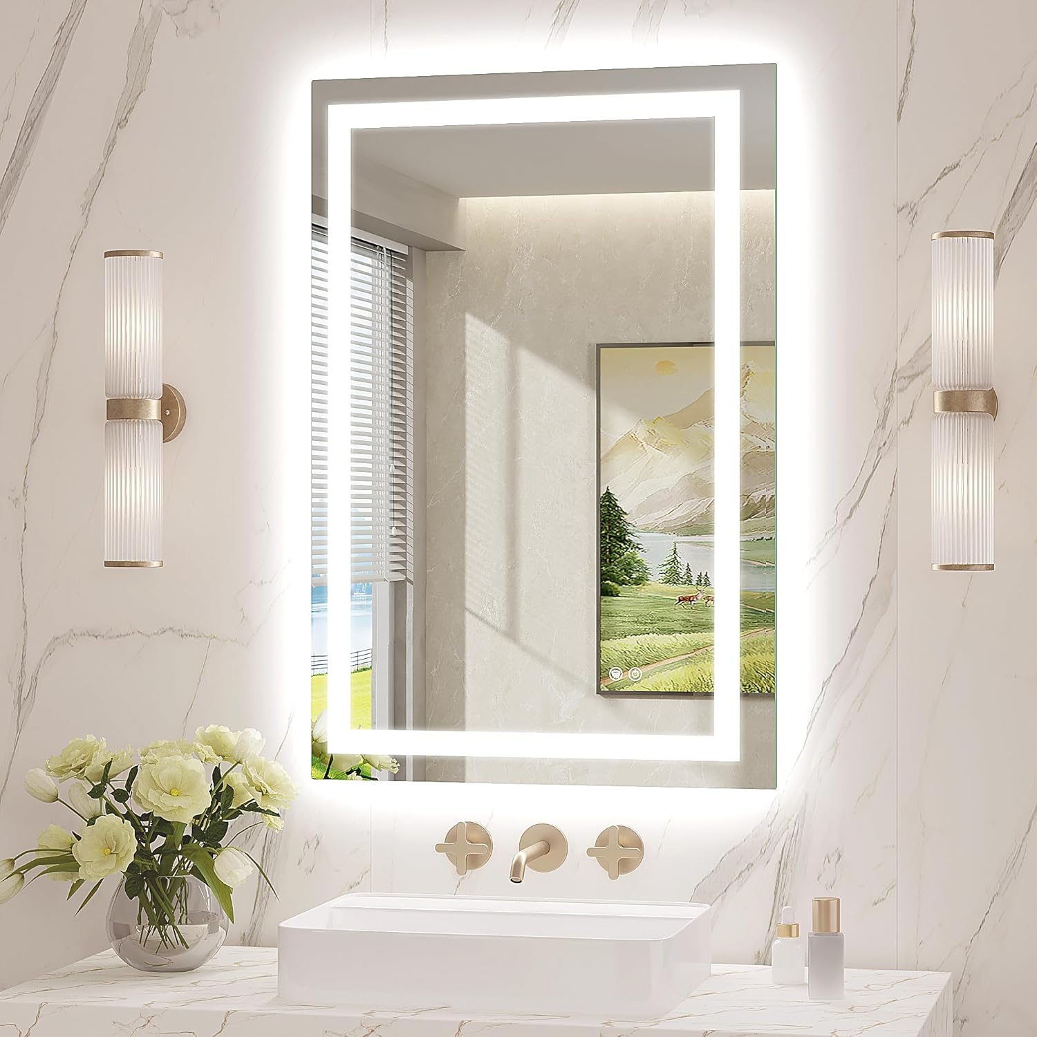 Twalsu LED Mirror for Bathroom 24x36 Lighted Bathroom Vanity Mirrors with Lights, Brighter Frontlit and Backlit Anti-Fog Mirror, Tempered Glass, Dimmable 3 Colors Light Modes, Memory Function