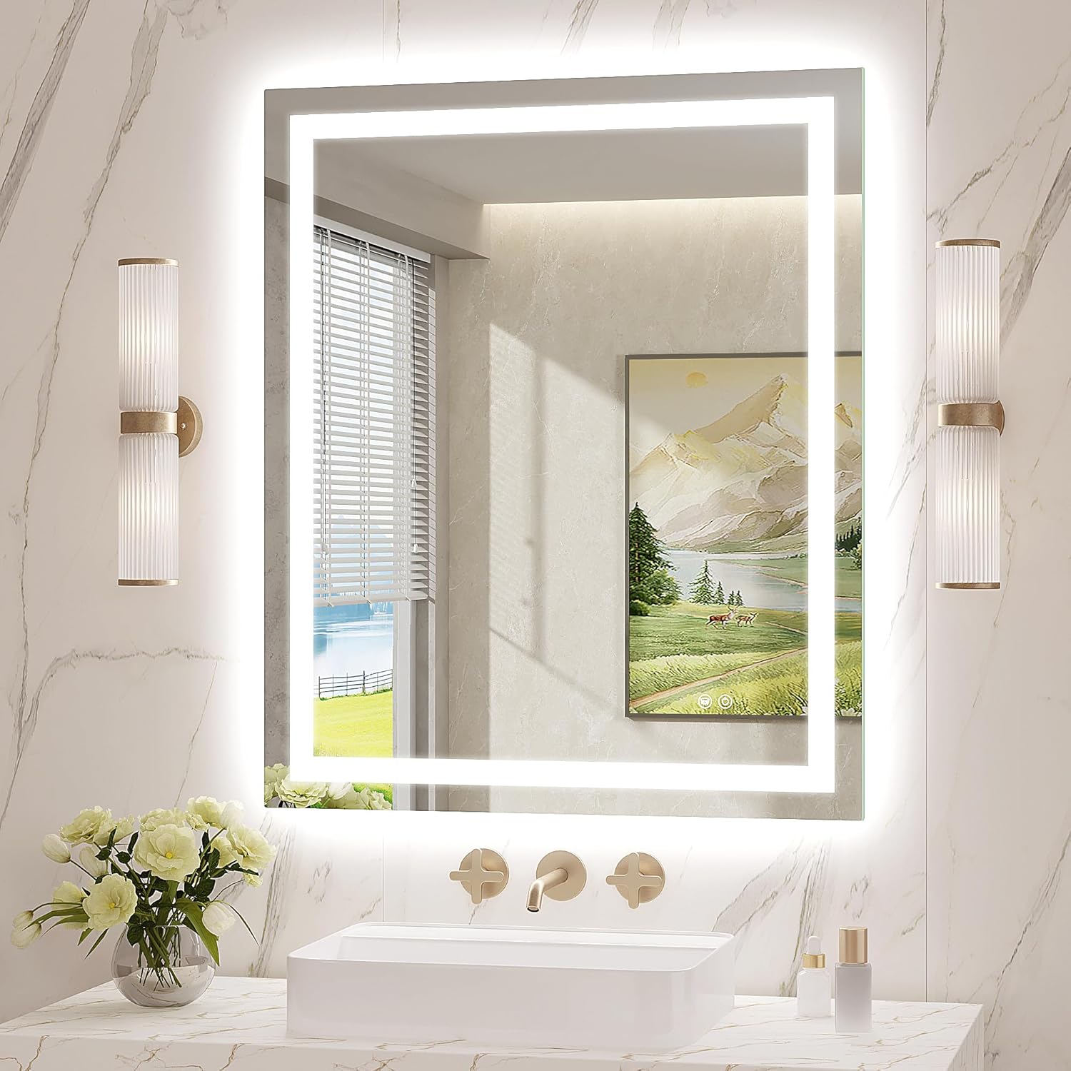 Twalsu LED Mirror for Bathroom 28x36 Lighted Bathroom Vanity Mirrors with Lights, Brighter Frontlit and Backlit Anti-Fog Mirror, Tempered Glass, Dimmable 3 Colors Light Modes, Memory Function