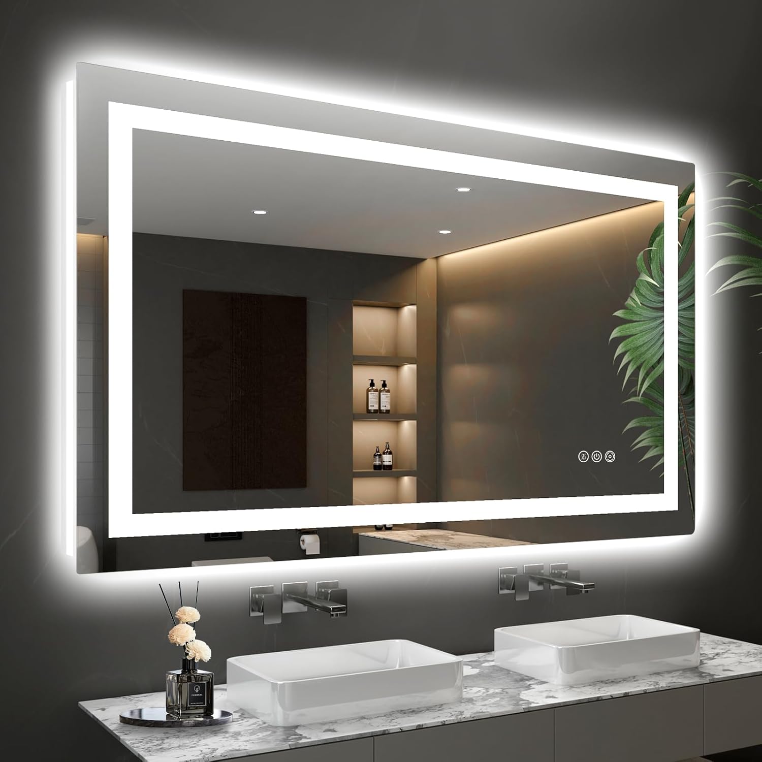 Twalsu LED Mirror for Bathroom 48x30 Lighted Bathroom Vanity Mirrors with Lights, Brighter Frontlit and Backlit Anti-Fog Mirror, Tempered Glass, Dimmable 3 Colors Light Modes, Memory Function