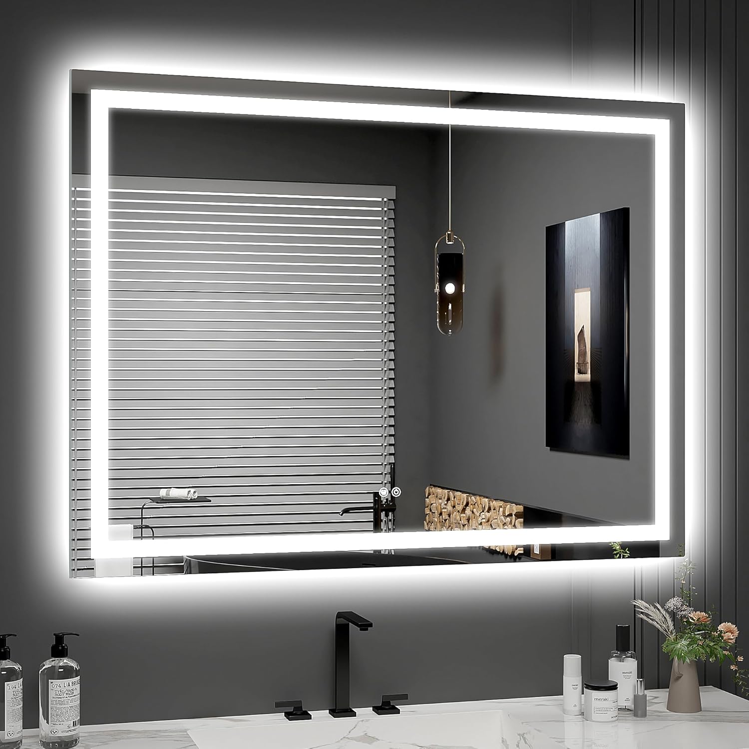 Twalsu LED Mirror for Bathroom 48x36 Lighted Bathroom Vanity Mirrors with Lights, Brighter Frontlit and Backlit Anti-Fog Mirror, Tempered Glass, Dimmable 3 Colors Light Modes, Memory Function