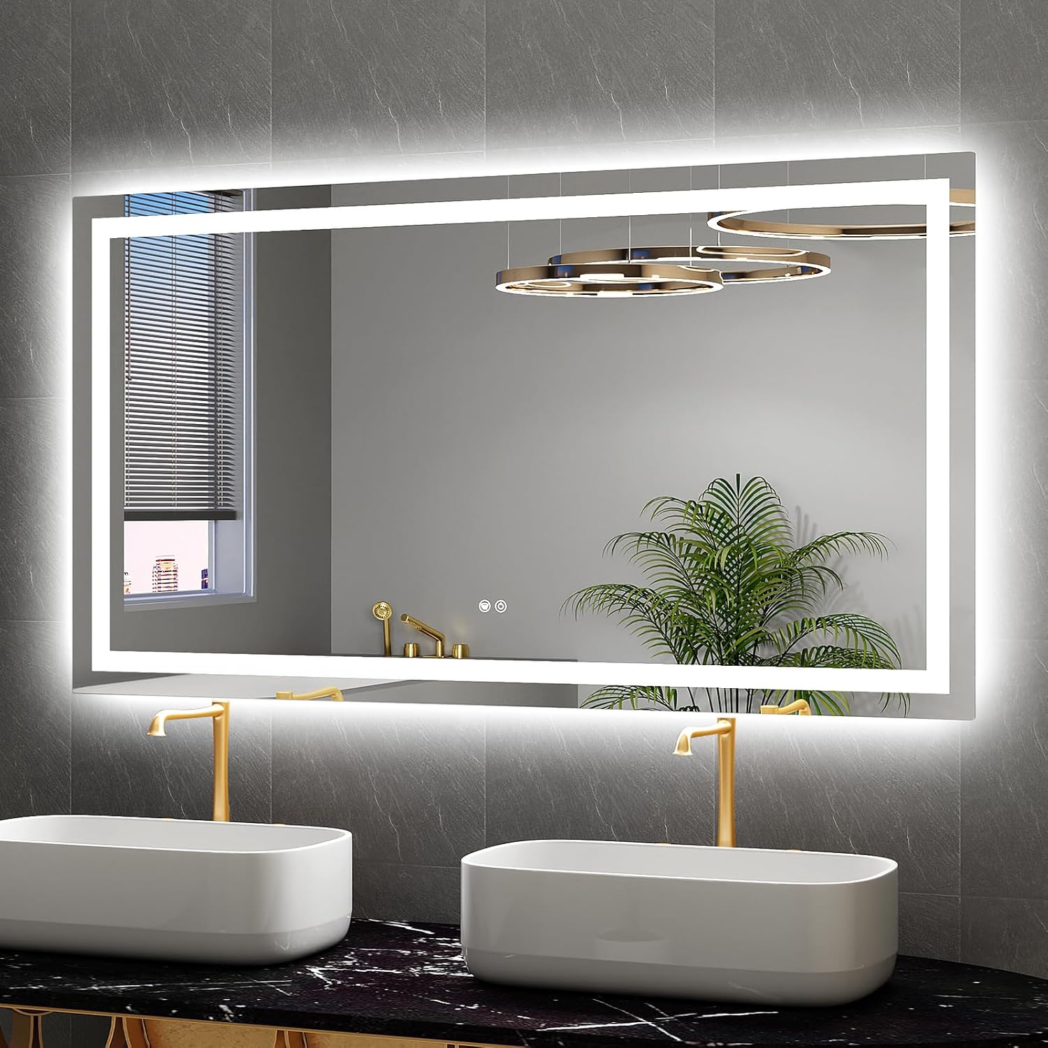 Twalsu LED Mirror for Bathroom 55x30 Lighted Bathroom Vanity Mirrors with Lights, Brighter Frontlit and Backlit Anti-Fog Mirror, Tempered Glass, Dimmable 3 Colors Light Modes, Memory Function