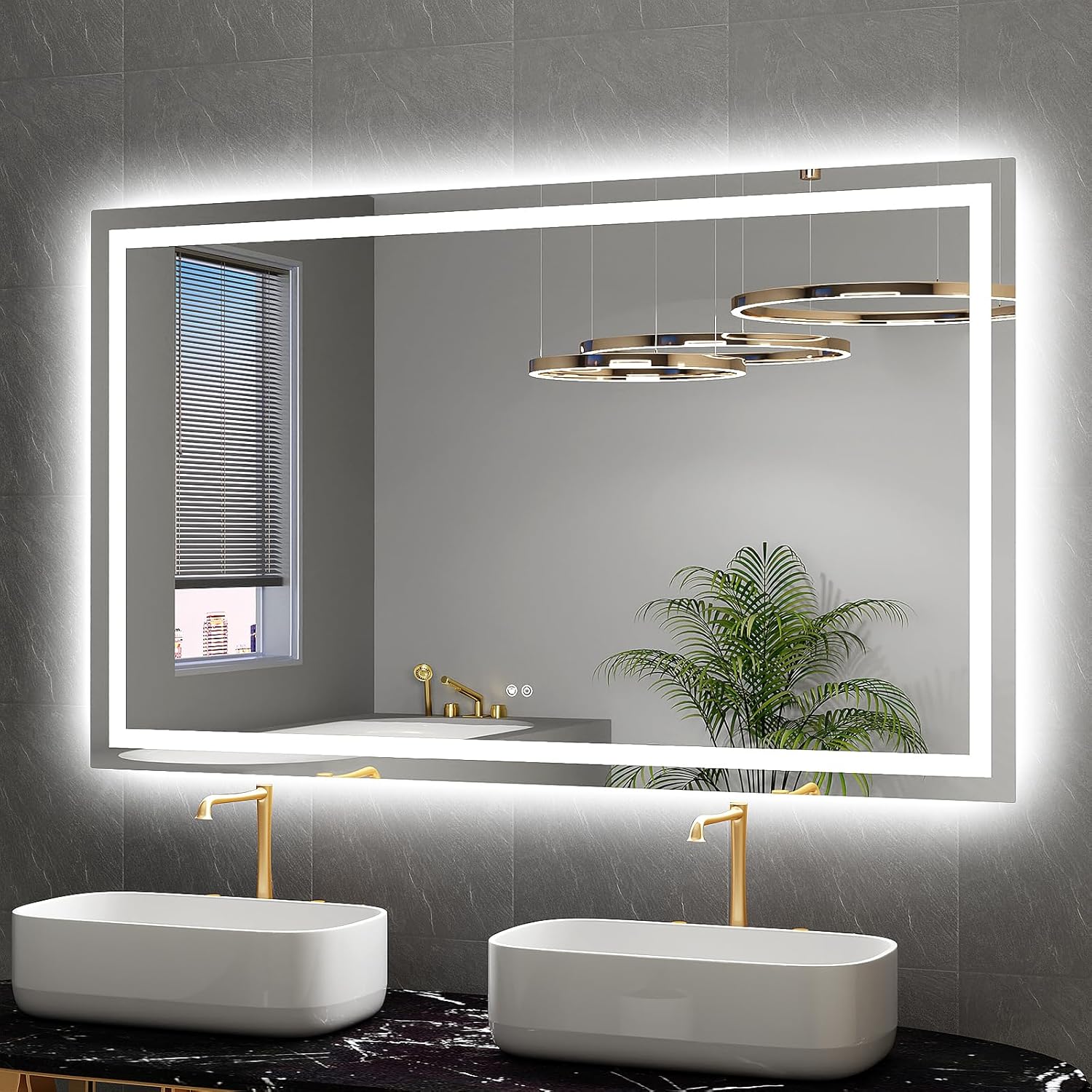 Twalsu LED Mirror for Bathroom 60x36 Lighted Bathroom Vanity Mirrors with Lights, Brighter Frontlit and Backlit Anti-Fog Mirror, Tempered Glass, Dimmable 3 Colors Light Modes, Memory Function