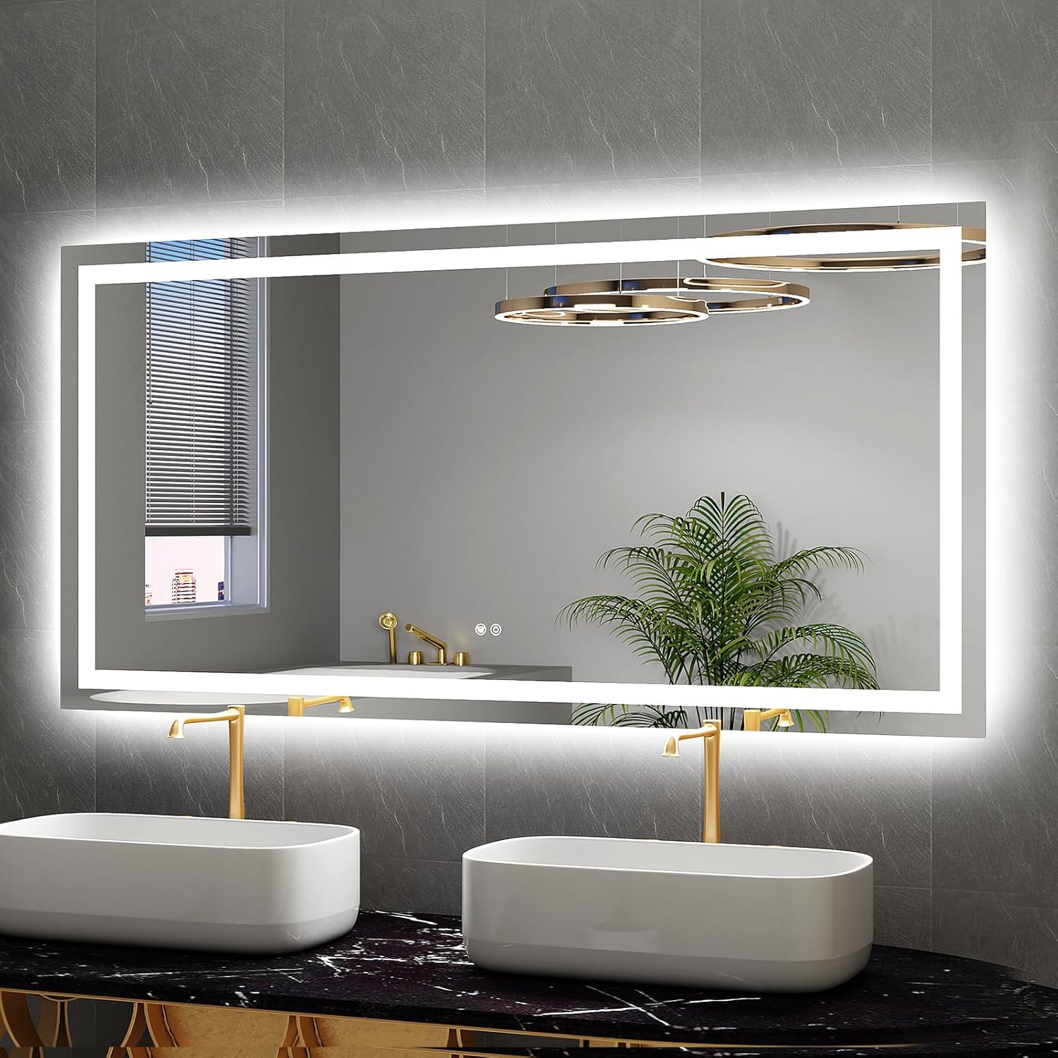Twalsu LED Mirror for Bathroom 60x30 Lighted Bathroom Vanity Mirrors with Lights, Brighter Frontlit and Backlit Anti-Fog Mirror, Tempered Glass, Dimmable 3 Colors Light Modes, Memory Function