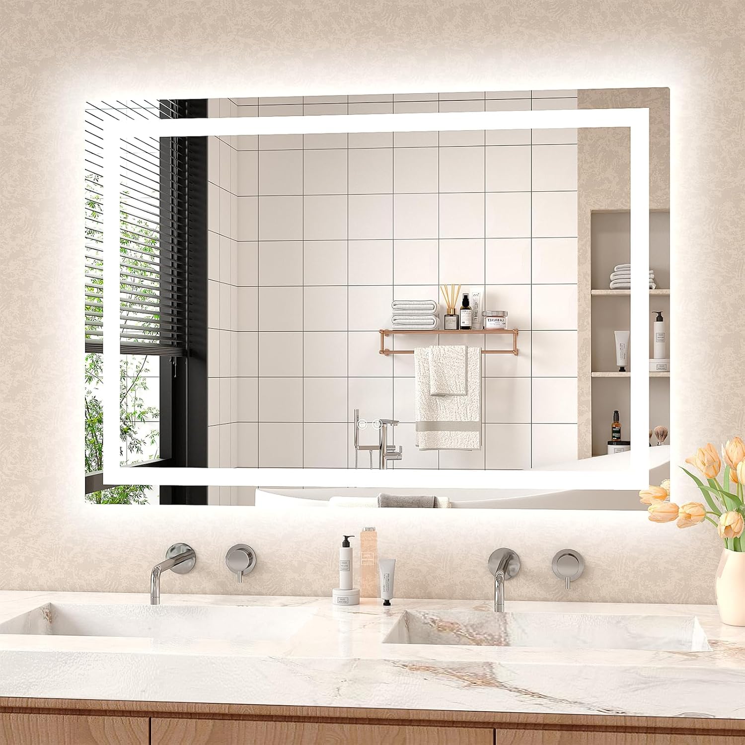 Twalsu LED Mirror for Bathroom 40x28 Lighted Bathroom Vanity Mirrors with Lights, Brighter Frontlit and Backlit Anti-Fog Mirror, Tempered Glass, Dimmable 3 Colors Light Modes, Memory Function