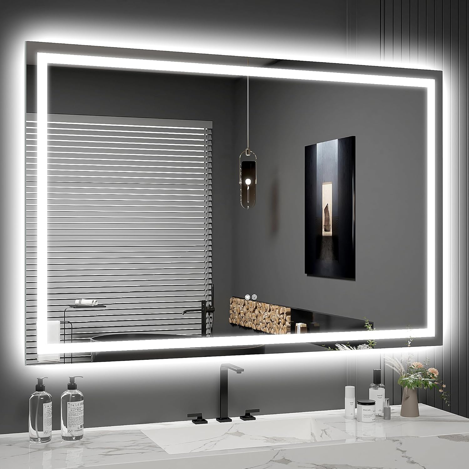 Twalsu LED Mirror for Bathroom 60x40 Lighted Bathroom Vanity Mirrors with Lights, Brighter Frontlit and Backlit Anti-Fog Mirror, Tempered Glass, Dimmable 3 Colors Light Modes, Memory Function