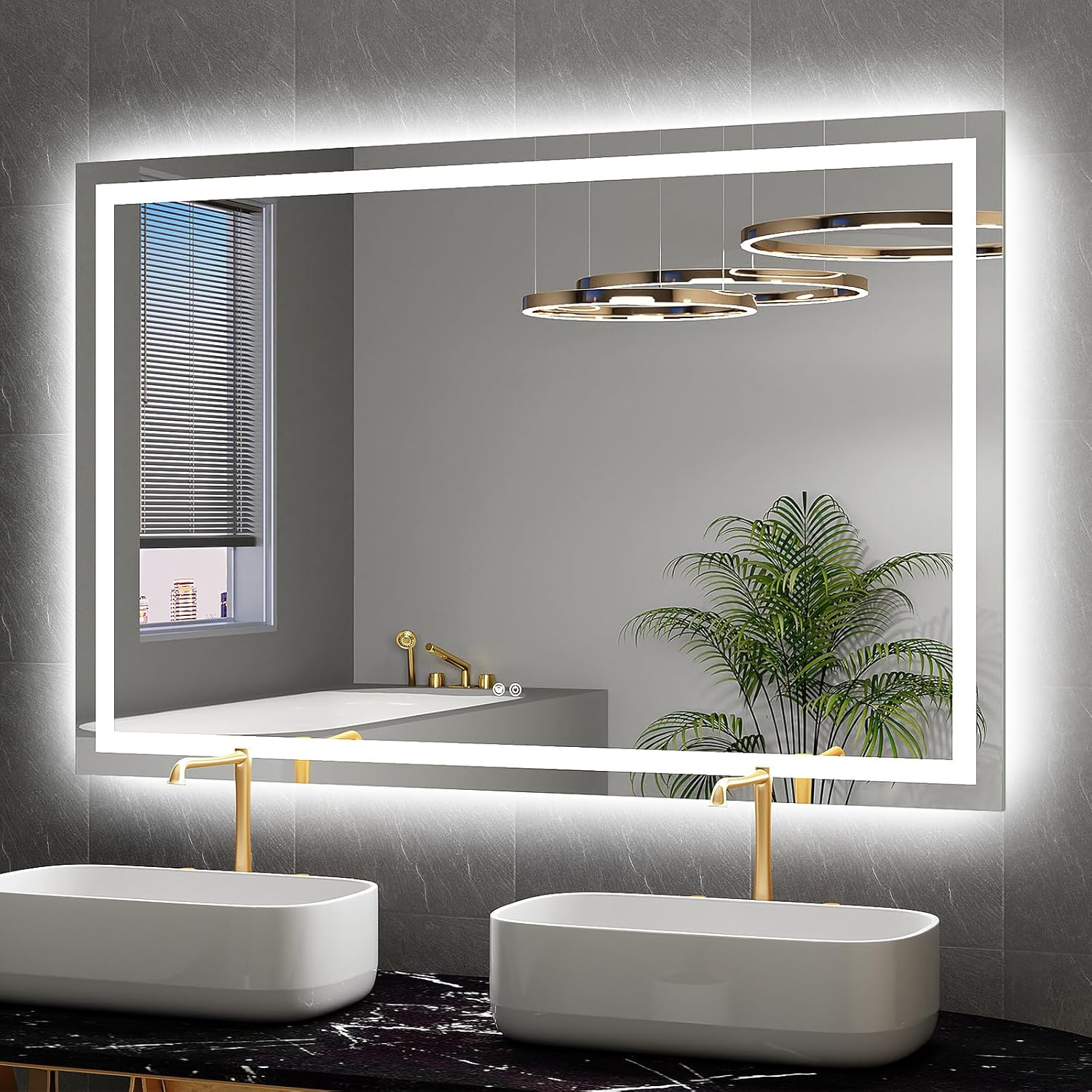 Twalsu LED Mirror for Bathroom 55x36 Lighted Bathroom Vanity Mirrors with Lights, Brighter Frontlit and Backlit Anti-Fog Mirror, Tempered Glass, Dimmable 3 Colors Light Modes, Memory Function