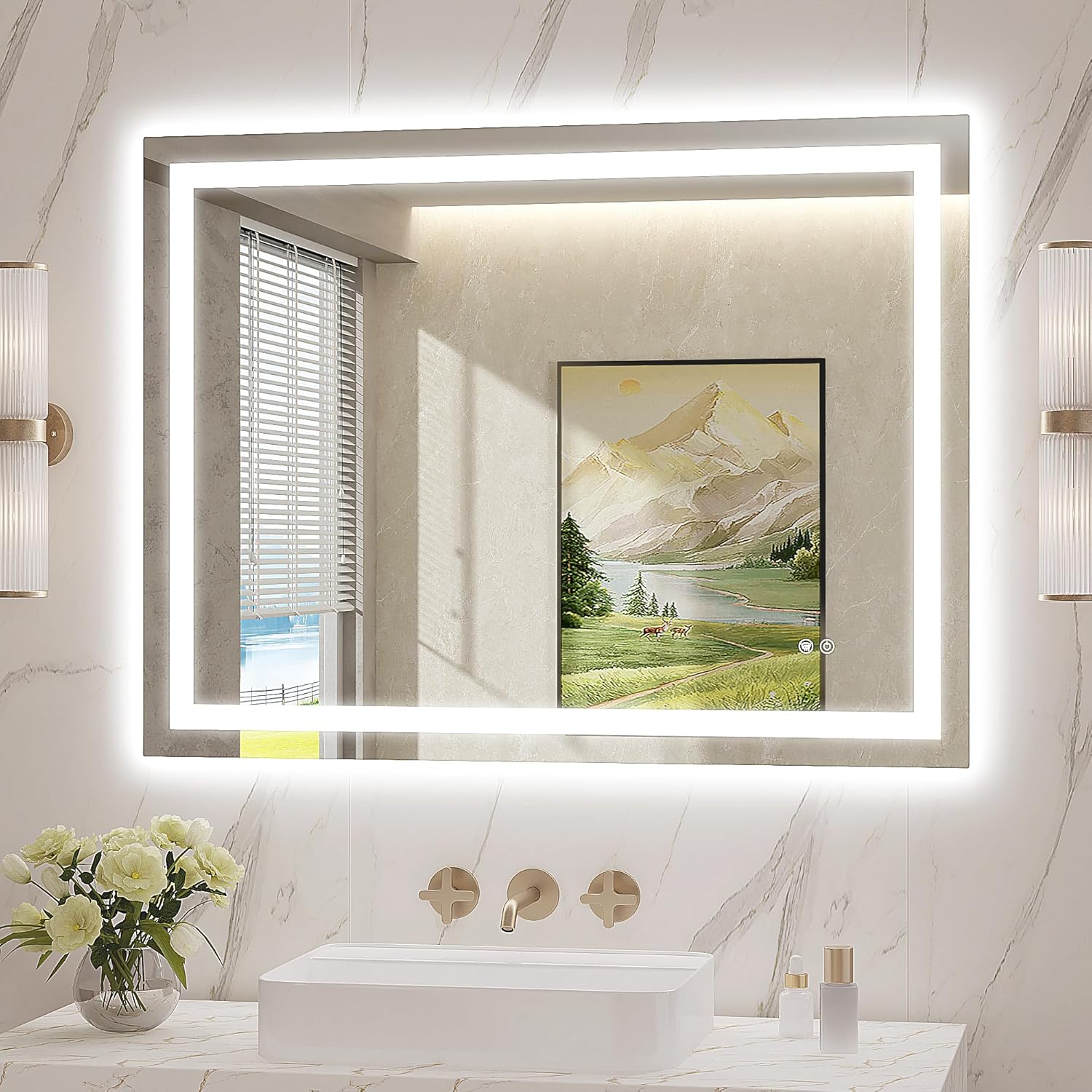 Twalsu LED Mirror for Bathroom 40x30 Lighted Bathroom Vanity Mirrors with Lights, Brighter Frontlit and Backlit Anti-Fog Mirror, Tempered Glass, Dimmable 3 Colors Light Modes, Memory Function